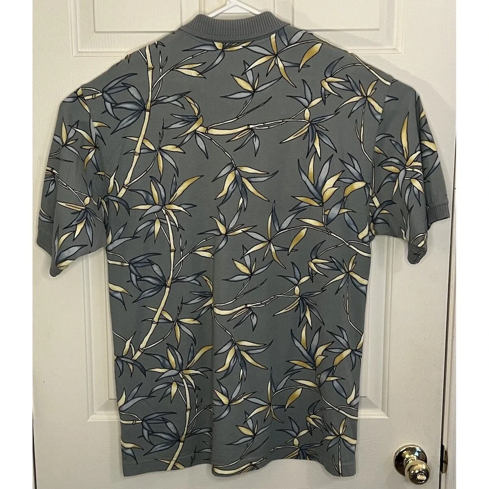 Tommy Bahama Polo Shirt Men's Medium Green Hawaiian Floral Bamboo Casual Relax‎